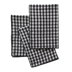 Set di 3 tovaglioli in garza di cotone (40 x 40 cm) Gaïa vichy Nero