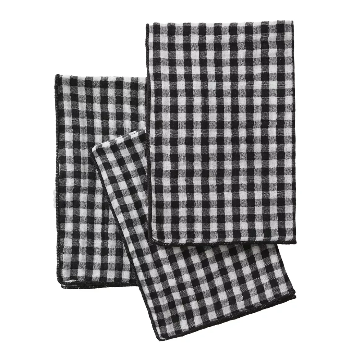 Set di 3 tovaglioli in garza di cotone (40 x 40 cm) Gaïa vichy Nero