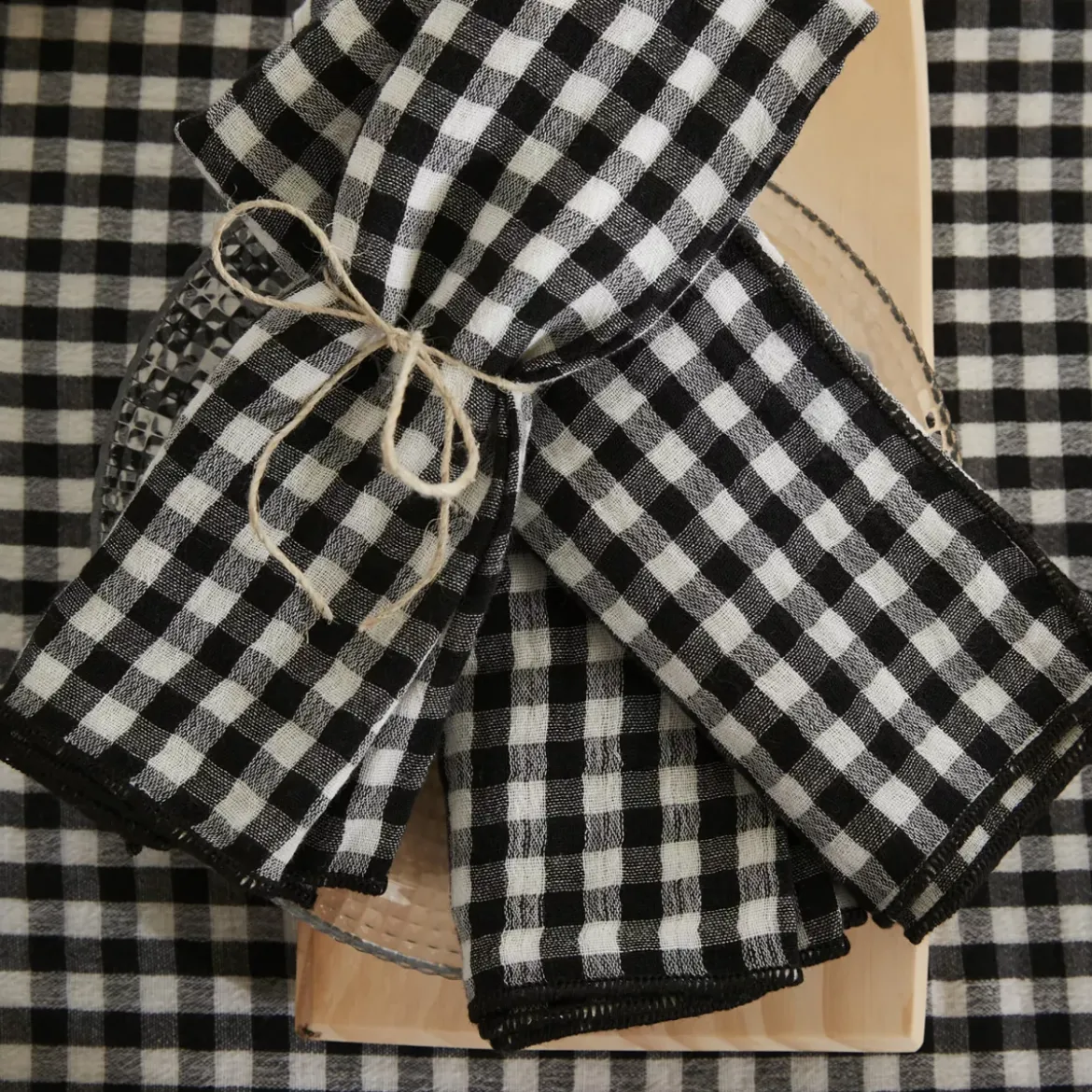Set di 3 tovaglioli in garza di cotone (40 x 40 cm) Gaïa vichy Nero