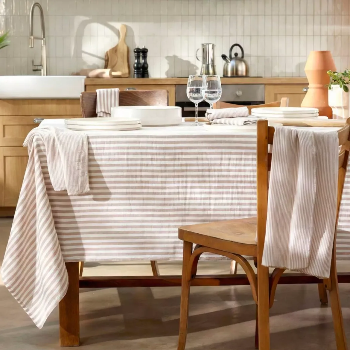 Set di 3 tovaglioli in garza di cotone (40 x 40 cm) Gaïa a righe Corda
