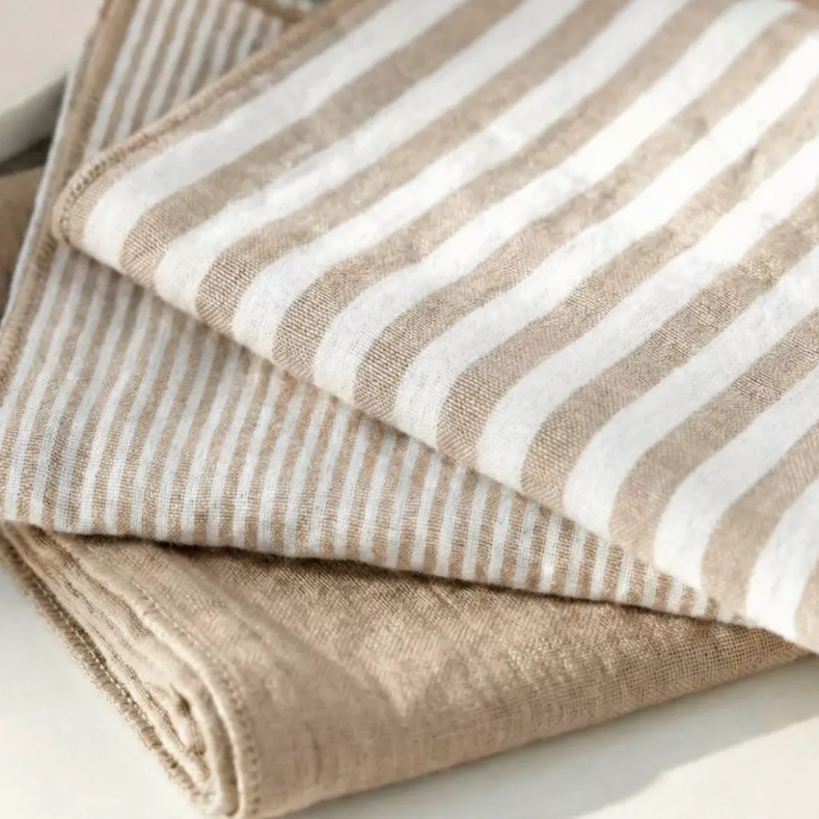 Set di 3 tovaglioli in garza di cotone (40 x 40 cm) Gaïa a righe Corda