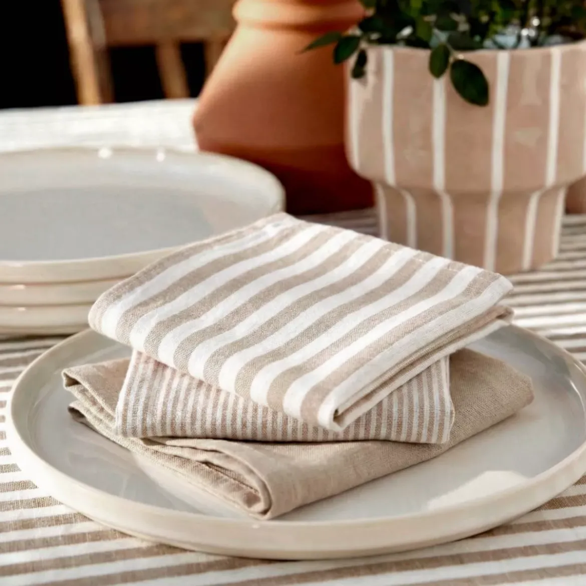 Set di 3 tovaglioli in garza di cotone (40 x 40 cm) Gaïa a righe Corda