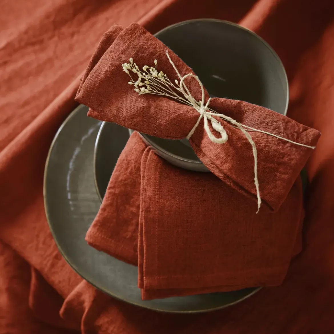 Set di 3 tovaglioli lino lavato (40 x 40 cm) Louise Terracotta