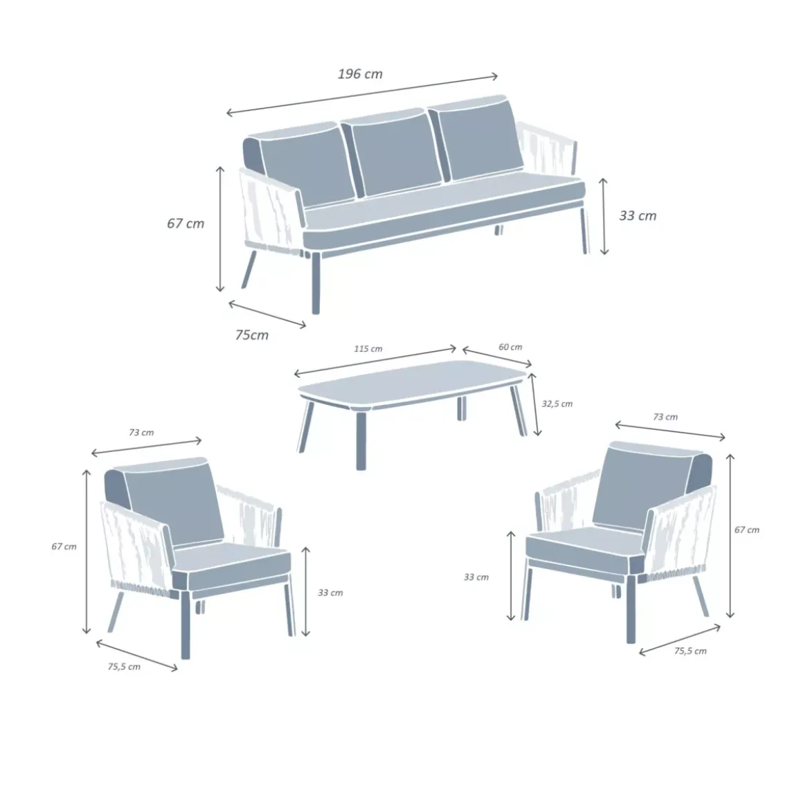 Set di mobili da giardino Amalfi Grigio antracite 5 posti