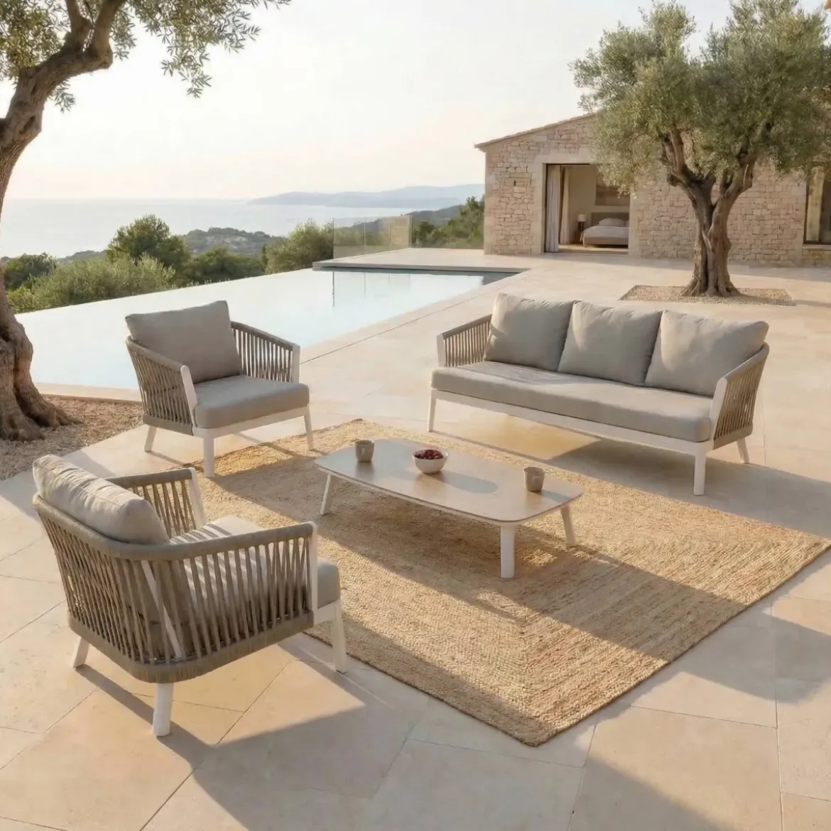 Set di mobili da giardino Amalfi Bianco 5 posti