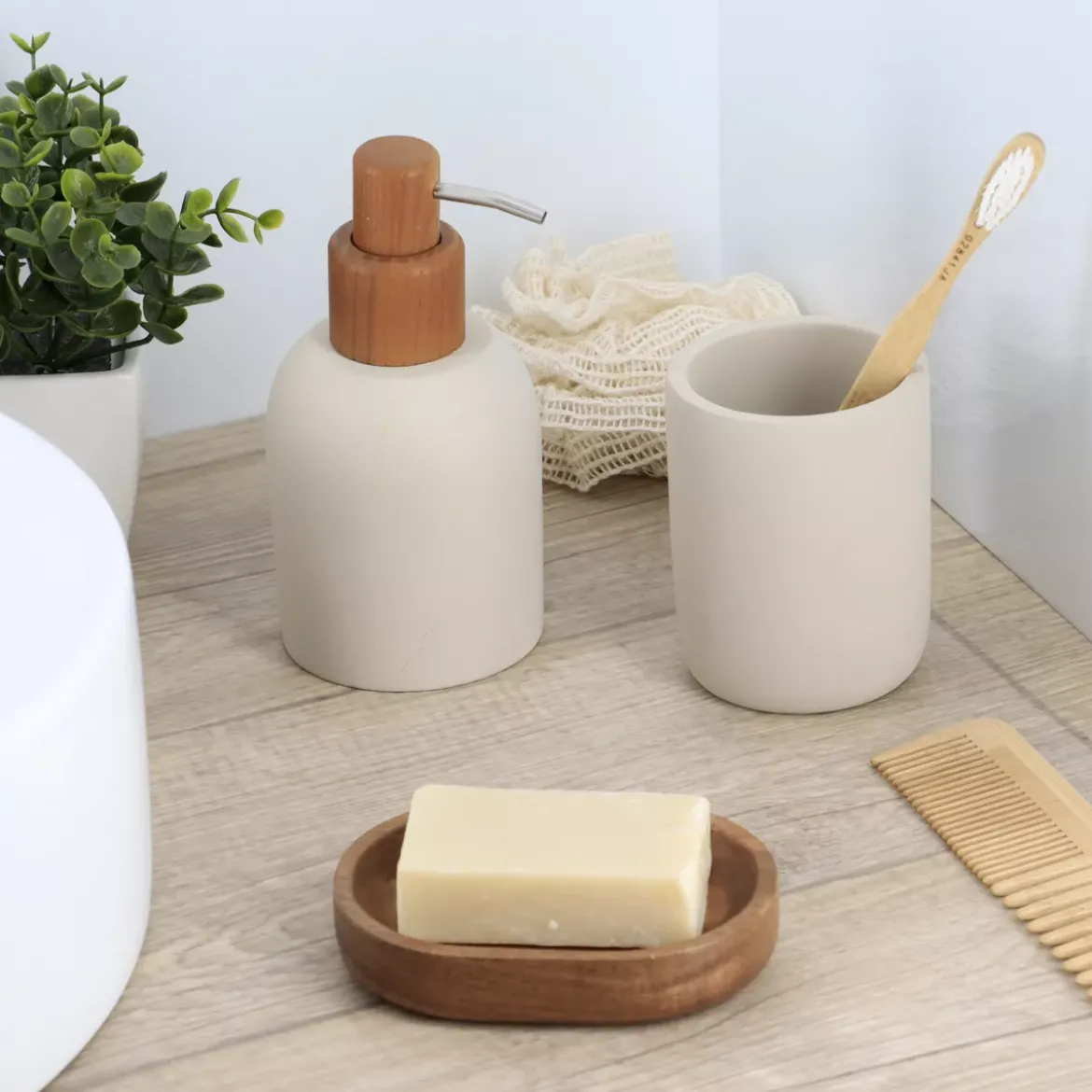 Set accessori da bagno cemento beige Ibiza