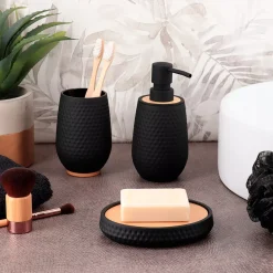 Set bicchiere distributore e porta sapone effetto nido d'ape Bania Nero