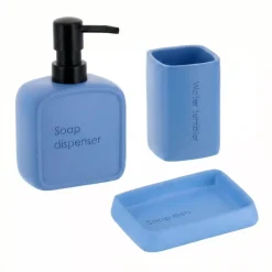 Set bicchiere distributore e porta sapone in poliresina incisa Julia Blu lavanda