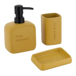 Set bicchiere distributore e porta sapone in poliresina incisa Julia Verde oliva