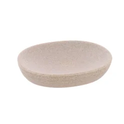 Set bicchiere distributore e porta sapone in poliresina rigata Lina Beige