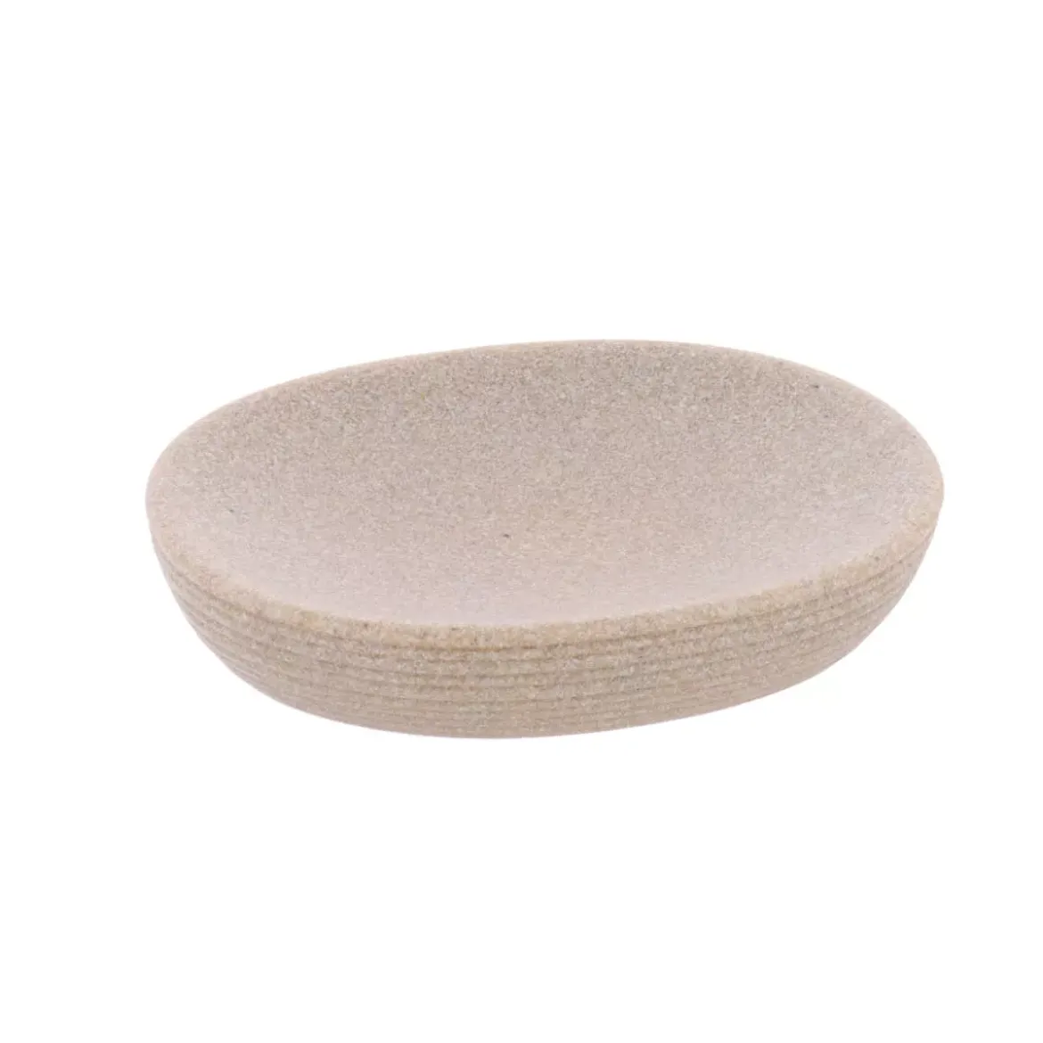 Set bicchiere distributore e porta sapone in poliresina rigata Lina Beige