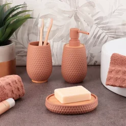 Set bicchiere, portasapone e dispenser effetto nido d'ape Bania Cappuccino