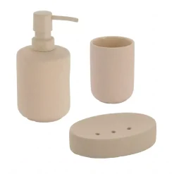 Set bicchiere, portasapone e distributore di sapone in grès Timeless Beige