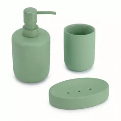 Set bicchiere, portasapone e distributore in grès Timeless Azzurro