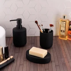 Set bicchiere portasapone e distributore in grès Timeless Nero