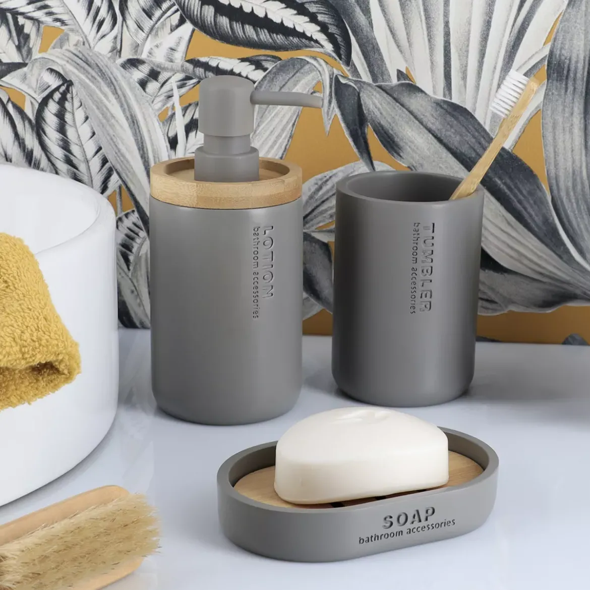 Set di accessori bagno Purebamboo Grigio