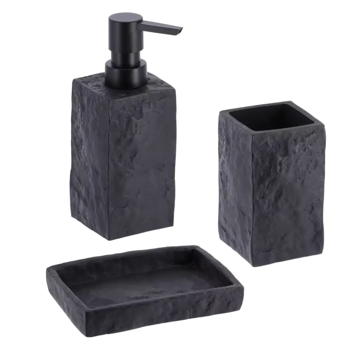 Set di accessori per il bagno effetto pietra Nero