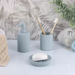 Set di accessori per il bagno in resina Striato Azzurro