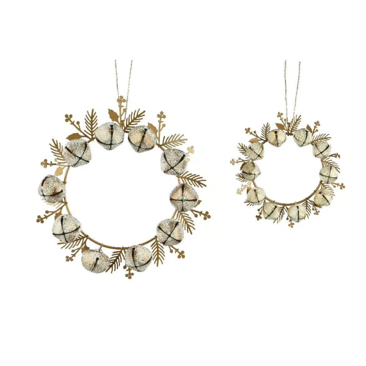 Set di 2 addobbi natalizi da appendere in metallo (D19 cm) Corona di campanelli Perla