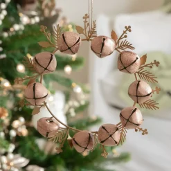 Set di 2 addobbi natalizi da appendere in metallo (D19 cm) Corona di campanelli Rosa e oro