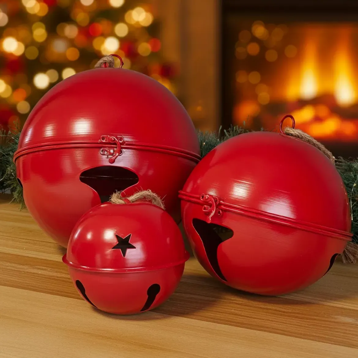 Set di 3 Campane di metallo da appendere (D24-20-14 cm) Grigio Rosso