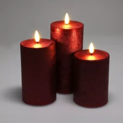 Set di 3 candele LED scintillanti a pile (D7,5 cm) Mystery Rosso