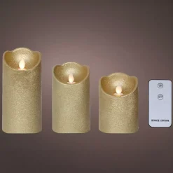Set di 3 candele LED tremolanti (D7,5 cm) Cera naturale Oro