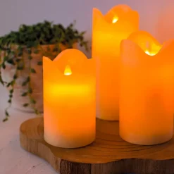 Set di 3 candele LED tremolanti (D7,5 cm) Cera naturale Crema
