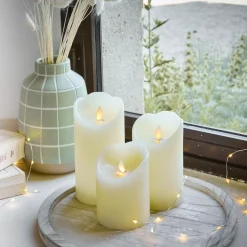 Set di 3 candele LED tremolanti (D7,5 cm) Cera naturale Crema