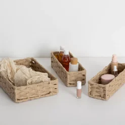Set di 3 cestini portaoggetti intrecciati bassi (27 x 20 cm) Garlic Beige
