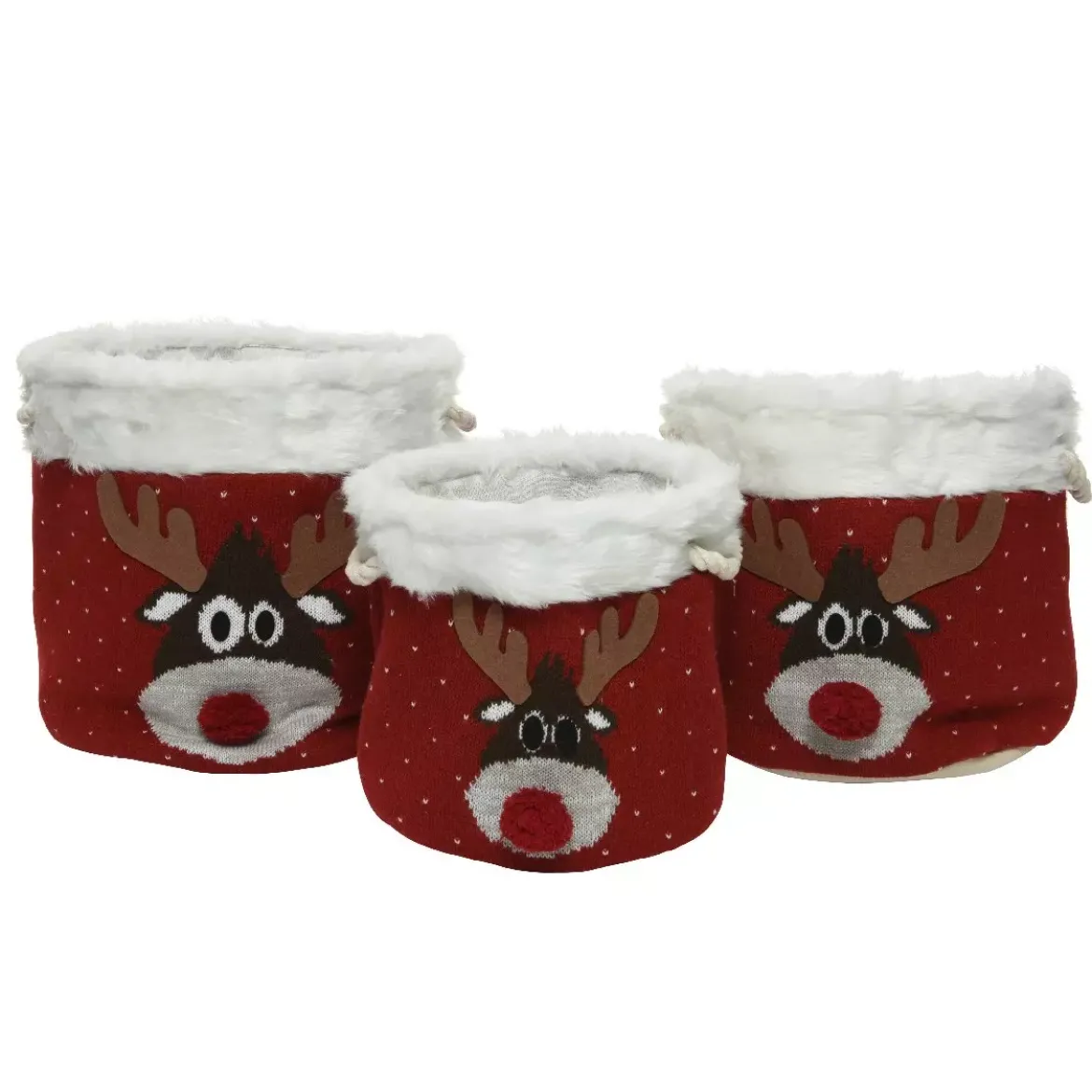 Set di 3 cesti portaoggetti (35 cm) Teste di renne Rosso