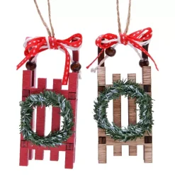 Set di 2 decorazioni da appendere (H10 cm) Slitte Ghirlanda invernale rossa