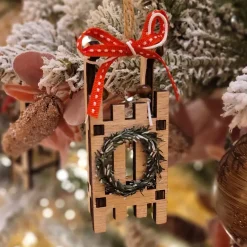 Set di 2 decorazioni da appendere (H10 cm) Slitte Ghirlanda invernale rossa