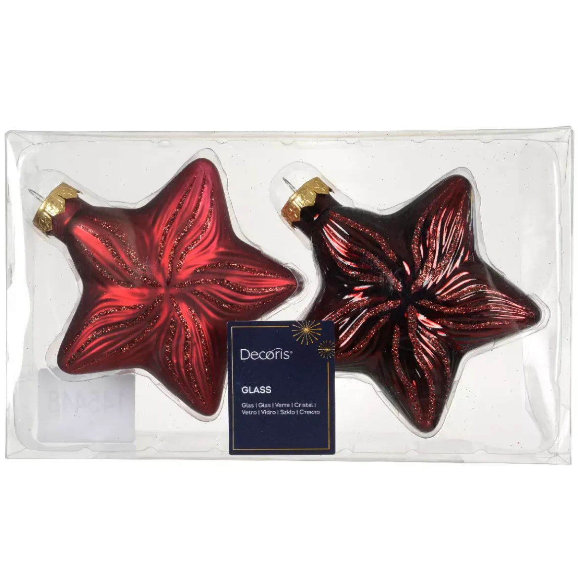 Set di 2 decorazioni natalizie in vetro (H10 cm) Stelle Celesti Bordeaux