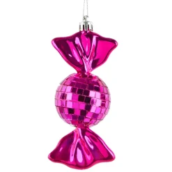 Set di 3 Decorazioni Natalizie da appendere in Schiuma (H12 cm) Caramelle Disco Rosa Fucsia