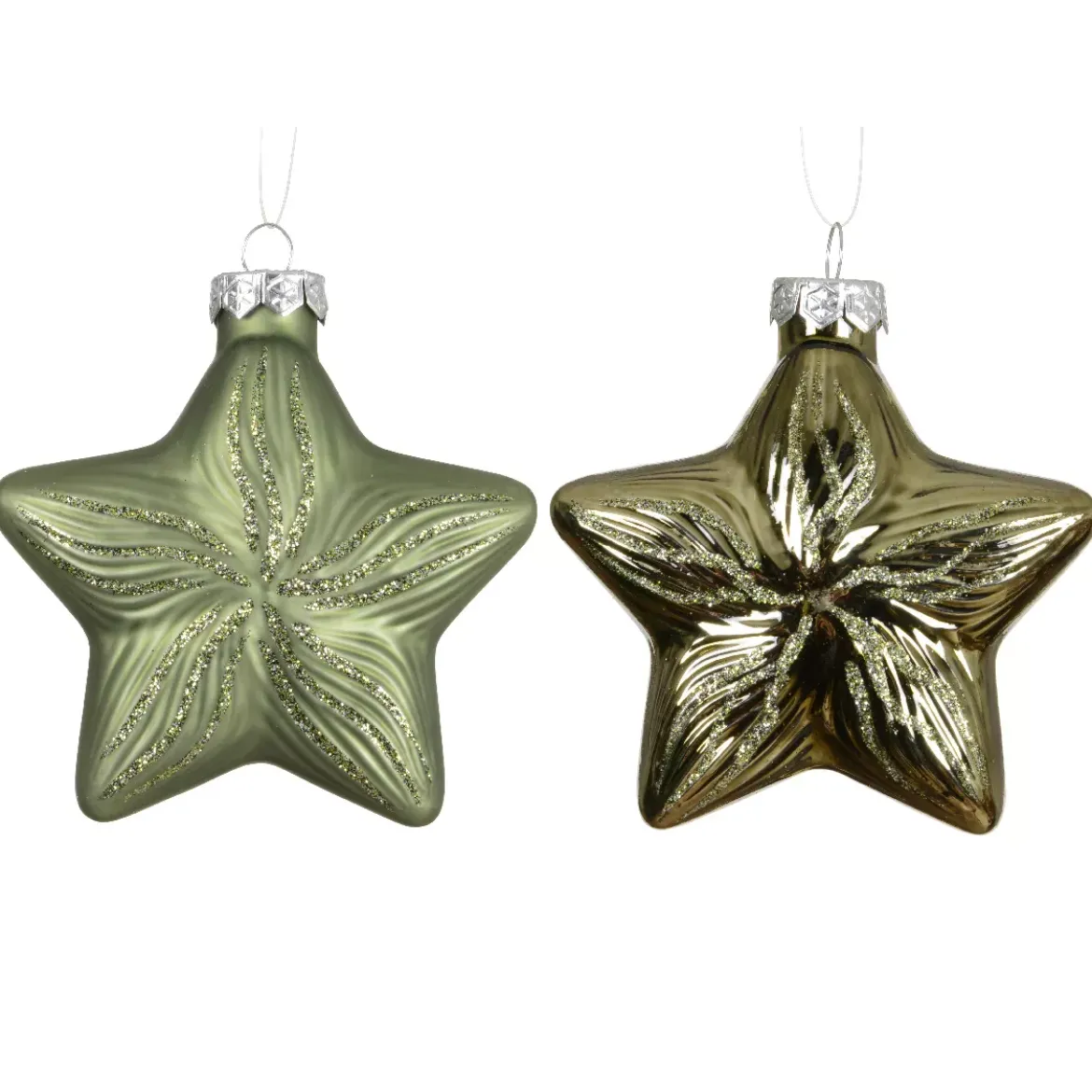 Set di 2 decorazioni natalizie in vetro (H10 cm) Stelle Celesti Verde Rosmarino