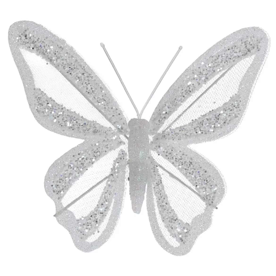 Set di 2 Farfalle su pinza (H14 cm) Sogno Bianco d'inverno