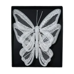 Set di 2 Farfalle su pinza (H14 cm) Sogno Bianco d'inverno