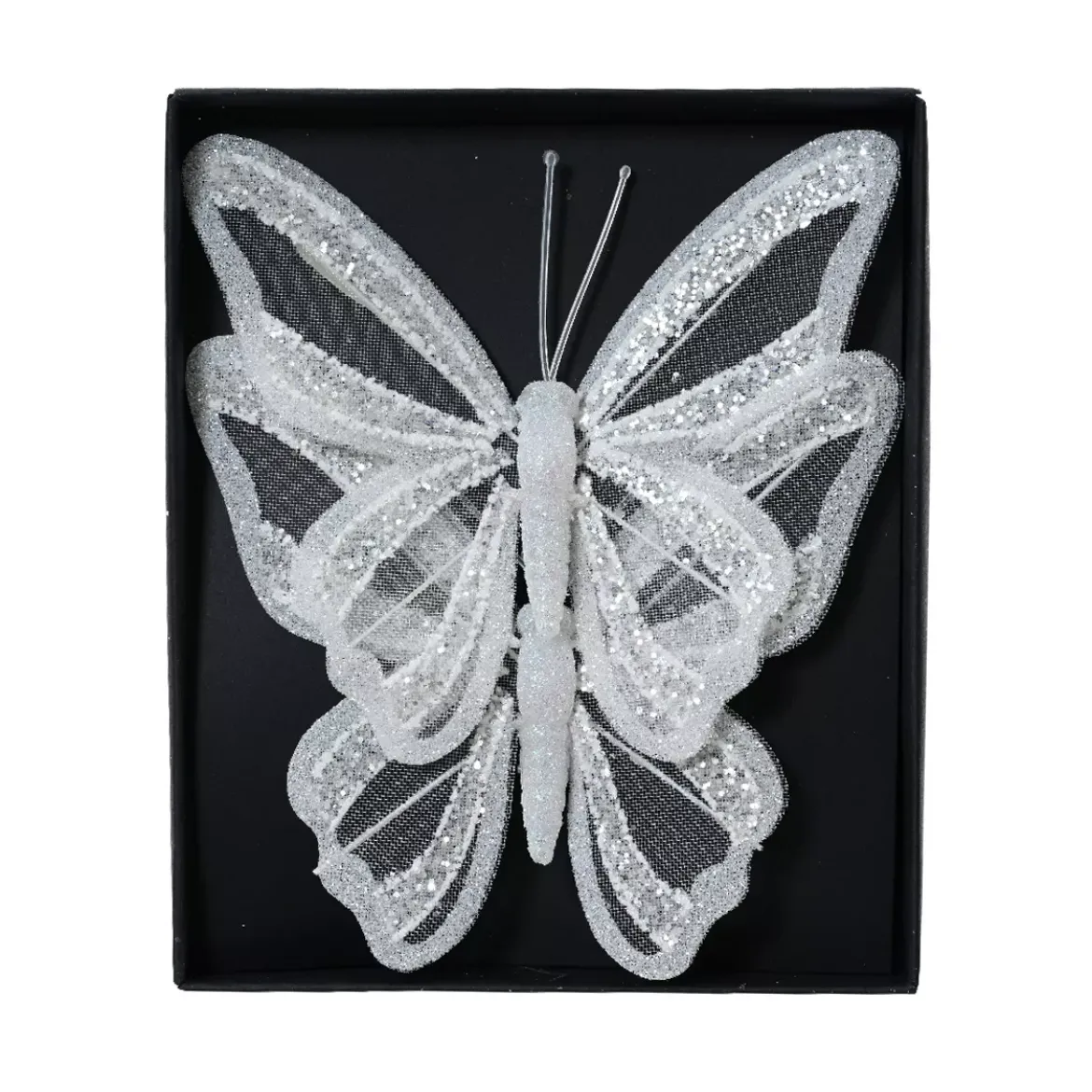 Set di 2 Farfalle su pinza (H14 cm) Sogno Bianco d'inverno
