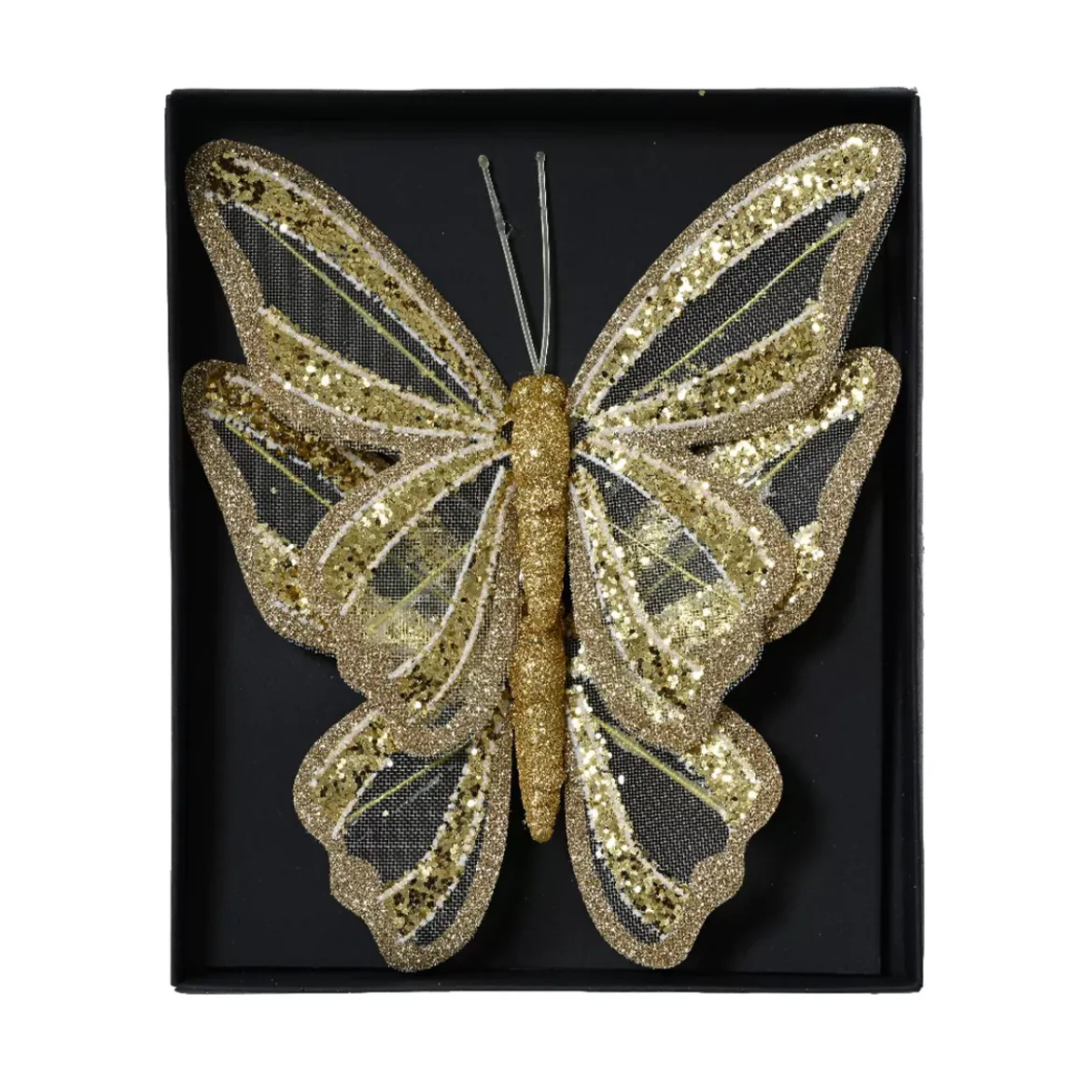 Set di 2 Farfalle su pinza (H14 cm) Sogno Oro