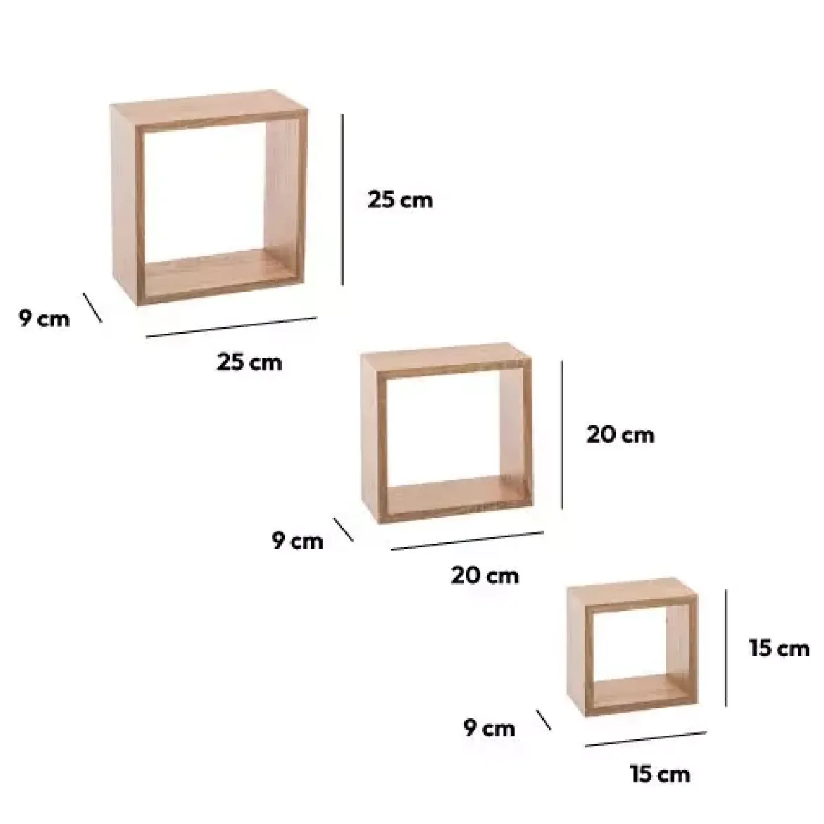 Set di 3 mensole Cube Naturale Modello piccolo