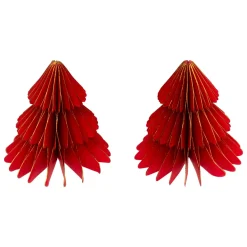 Set di 2 mini Alberi decorativi (H6 cm) in carta magnetica Rossa