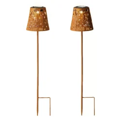 Set di 2 paletti da giardino solari LED (H58 cm) Floreale Marrone rustico