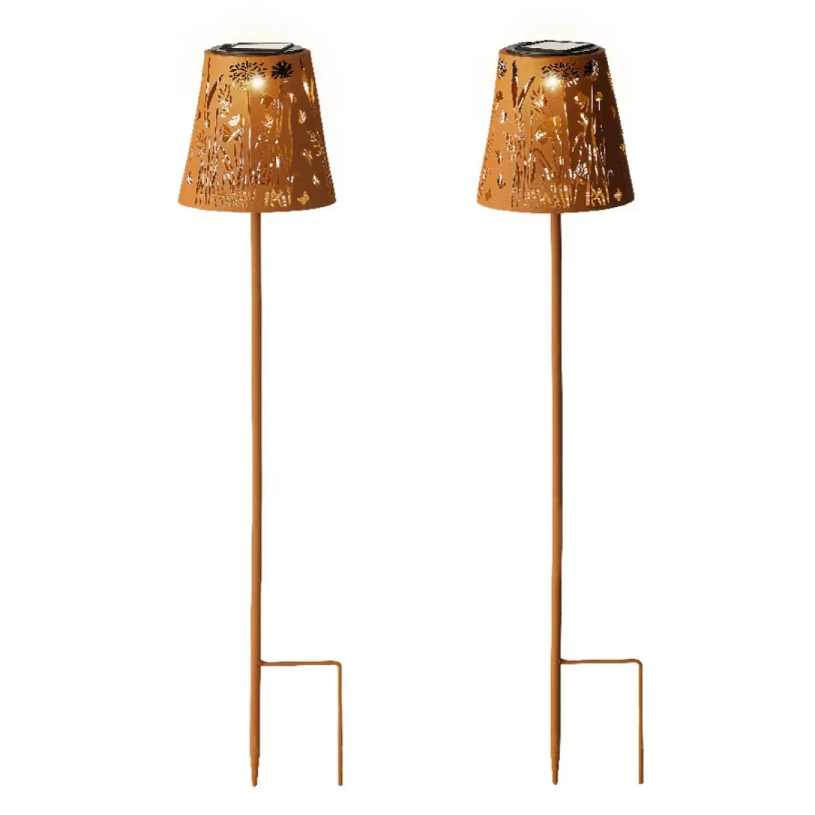 Set di 2 paletti da giardino solari LED (H58 cm) Floreale Marrone rustico