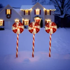 Set di 3 paletti luminosi con pile 60 LED (H62 cm) Candy Rosso
