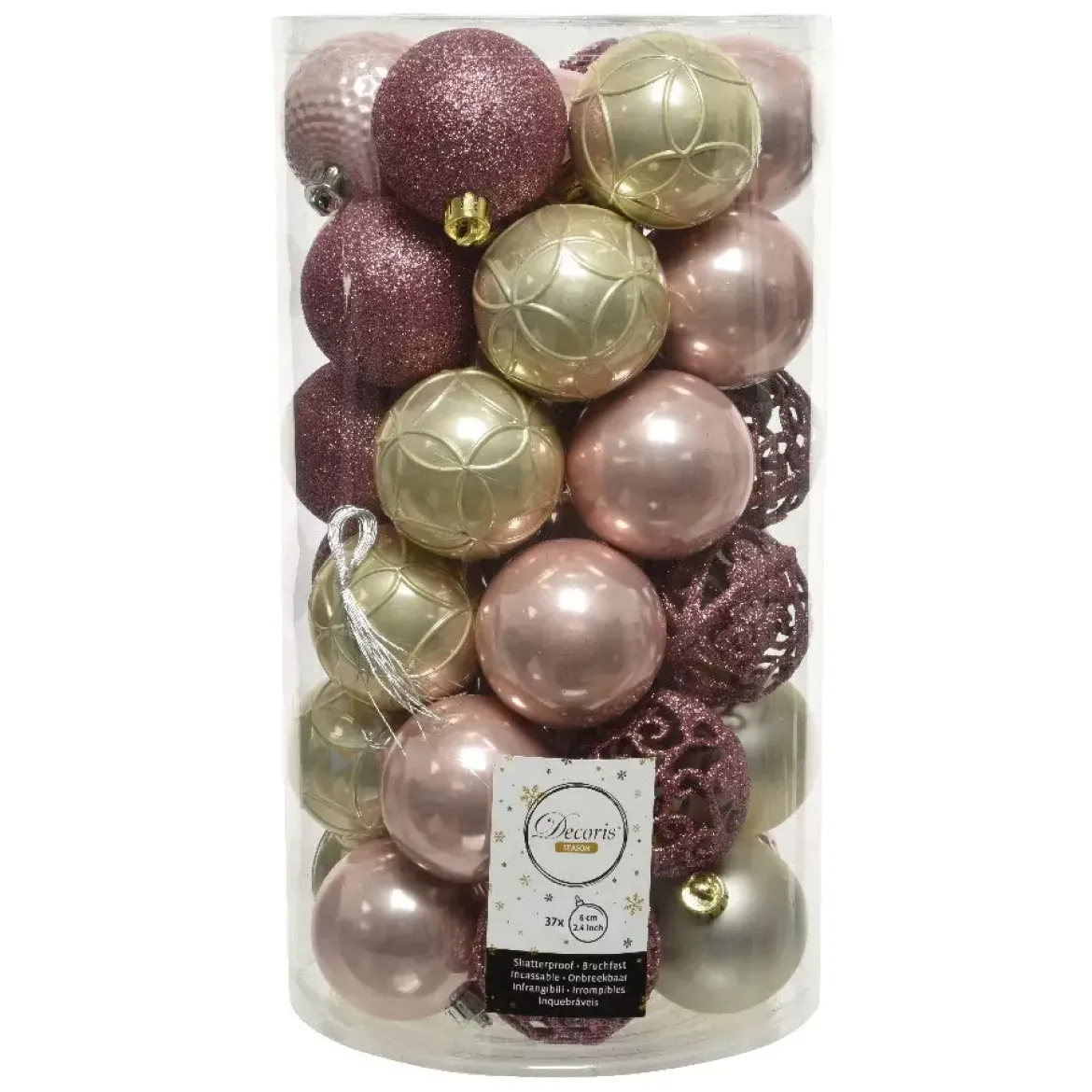 Set di 37 palline di Natale Alpine Rosa cipria