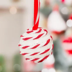 Set di 22 Palline di natale assortite a righe Fantasia Rosso e Bianco