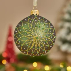 Set di 6 palline di Natale di vetro (D80 mm) Fiori Verde abete