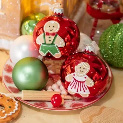 Set di 6 palline di Natale di vetro (D80 mm) Biscottino Rosso