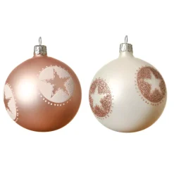 Set di 6 palline di Natale di vetro (D80 mm) Storia Bianco e rosa